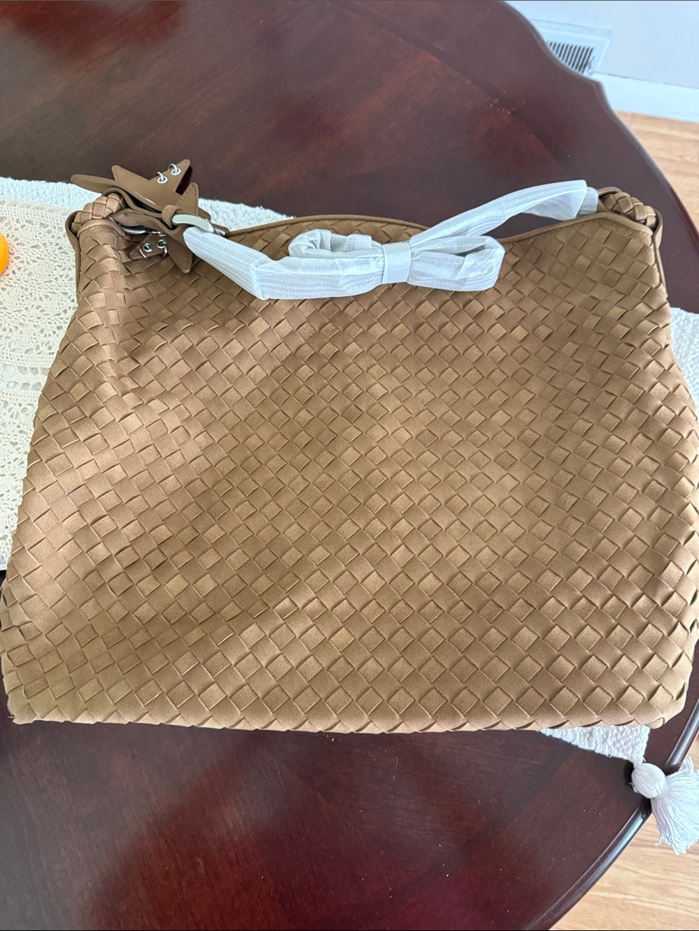 Suede Woven Shoulder Bag in Tan - Elegant Everyday Carry